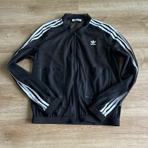 Adidas Women’s Black Netted Track Jacket - Picture 1 of 3